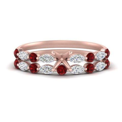 Round And Marquise Bridal Semi Mount Wedding Set