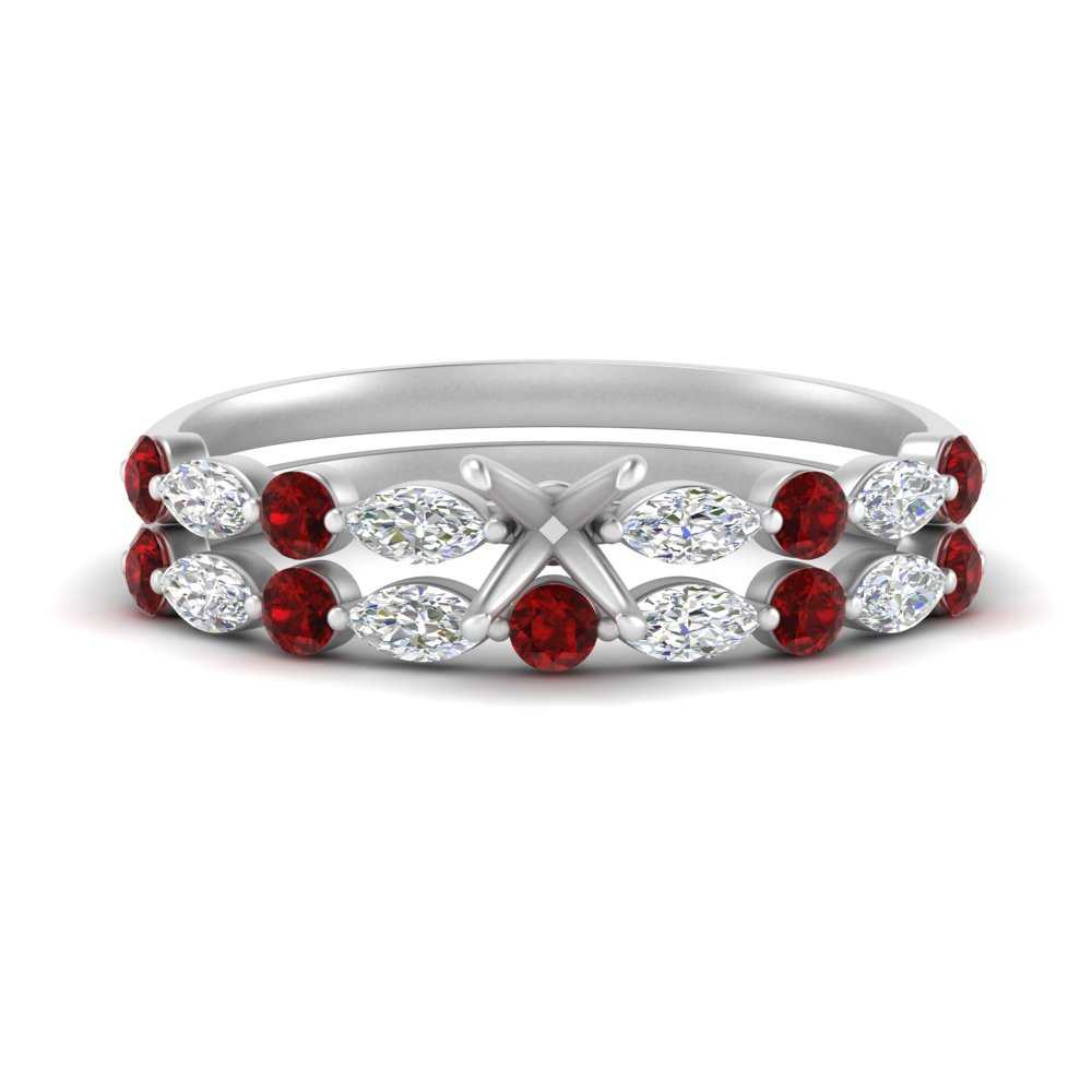 Round And Marquise Bridal Semi Mount Wedding Set