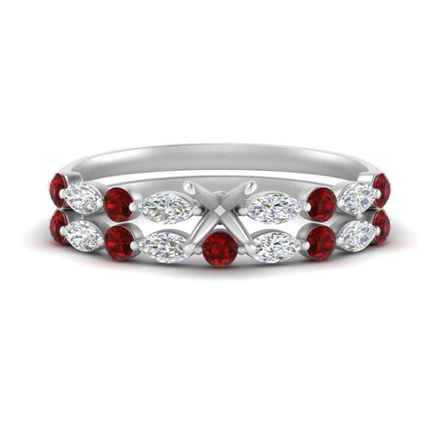 Round And Marquise Bridal Semi Mount Wedding Set