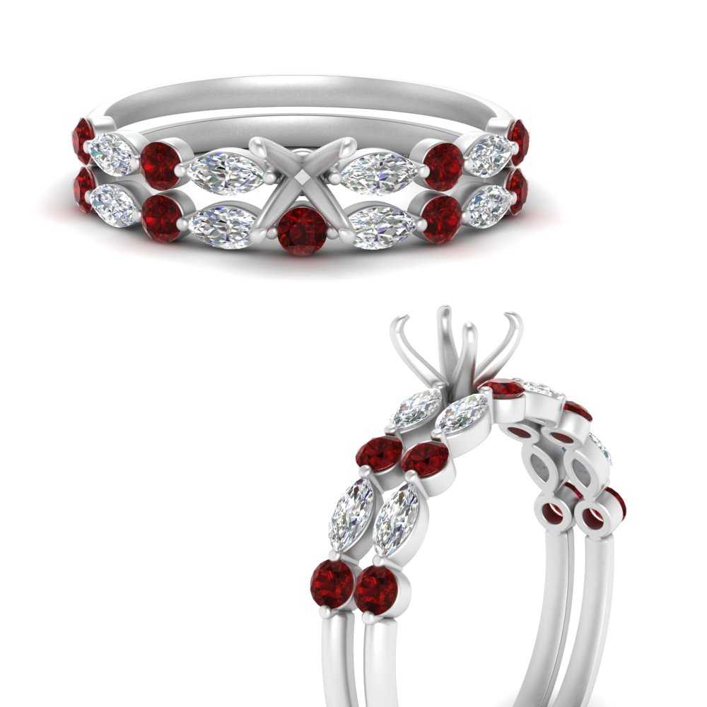 Round And Marquise Bridal Semi Mount Wedding Set