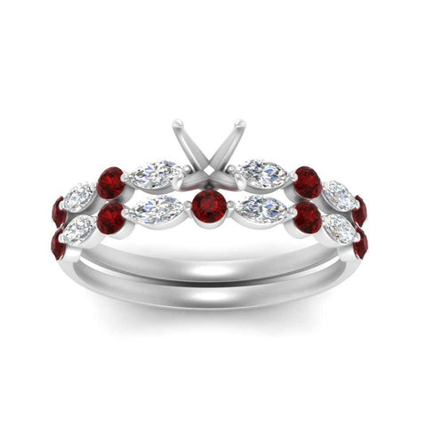 Round And Marquise Bridal Semi Mount Wedding Set