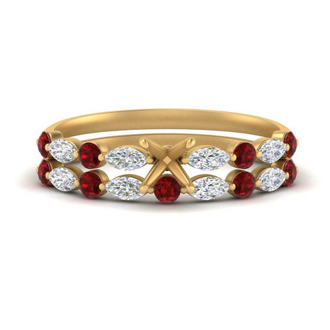 Round And Marquise Bridal Semi Mount Wedding Set