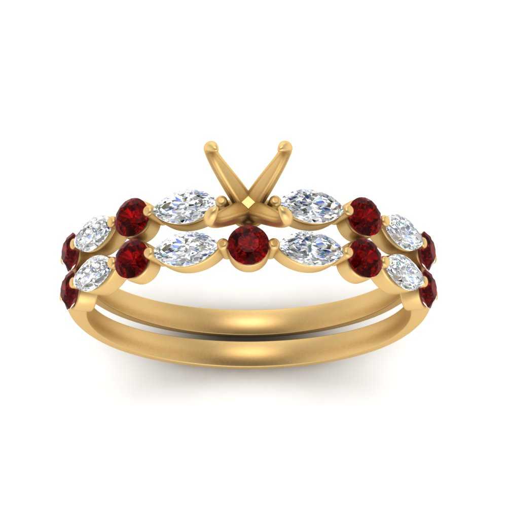 Round And Marquise Bridal Semi Mount Wedding Set