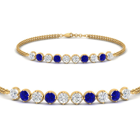 Dual Chain Round Diamond Bar Bracelet