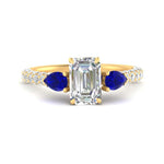 Load image into Gallery viewer, sapphire-pear-accented-3-row-emerald-cut-engagement-ring-in-yellow-gold-FD9982EMRGSABLANGLE3-NL-YG
