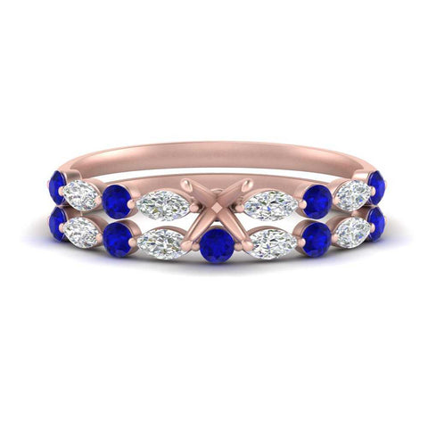 Round And Marquise Bridal Semi Mount Wedding Set