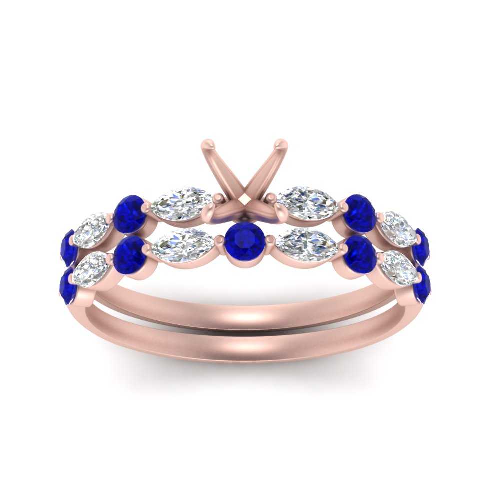 Round And Marquise Bridal Semi Mount Wedding Set