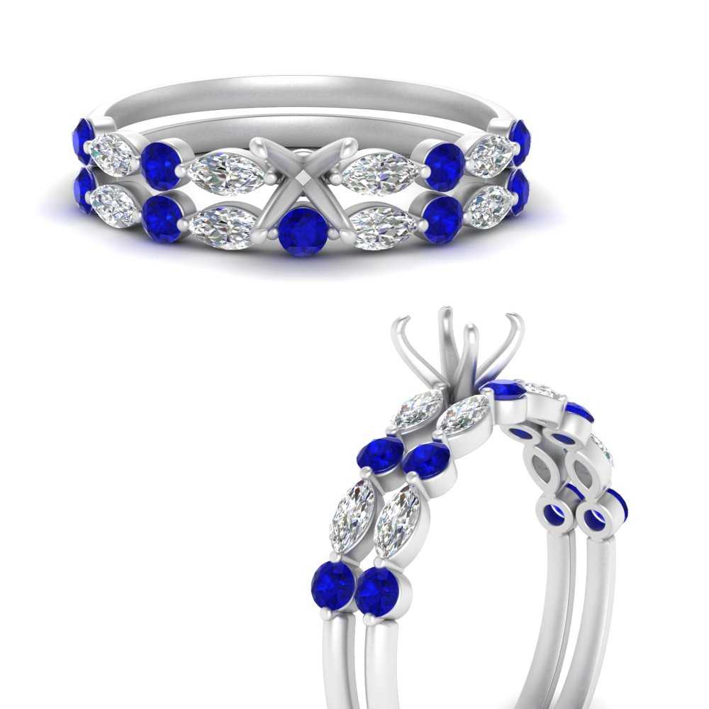 Round And Marquise Bridal Semi Mount Wedding Set