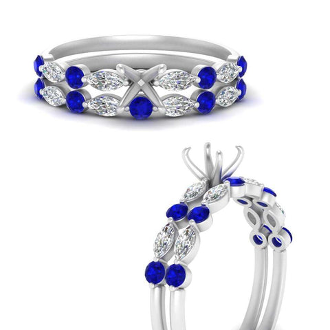 Round And Marquise Bridal Semi Mount Wedding Set
