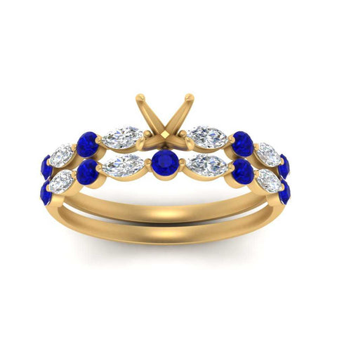 Round And Marquise Bridal Semi Mount Wedding Set