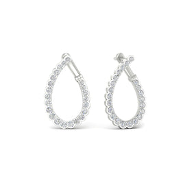 Scalloped Diamond Teardrop Front Back Hoop Earrings