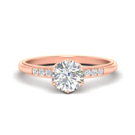 Scalloped Tulip Round Cut Diamond Engagement Ring