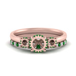 Load image into Gallery viewer, semi-mount-3-stone-hidden-halo-emerald-ring-with-wedding-band-in-FDENS3179SMRGEMGRANGLE3-NL-RG
