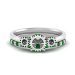 Load image into Gallery viewer, semi-mount-3-stone-hidden-halo-emerald-ring-with-wedding-band-in-FDENS3179SMRGEMGRANGLE3-NL-WG
