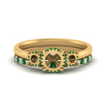 Load image into Gallery viewer, semi-mount-3-stone-hidden-halo-emerald-ring-with-wedding-band-in-FDENS3179SMRGEMGRANGLE3-NL-YG
