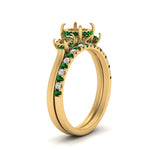 Load image into Gallery viewer, semi-mount-3-stone-hidden-halo-emerald-ring-with-wedding-band-in-FDENS3179SMRGEMGRANGLE3-NL-YG

