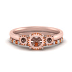 Load image into Gallery viewer, semi-mount-3-stone-hidden-halo-orange-sapphire-ring-with-wedding-band-in-FDENS3179SMRGSAORANGLE3-NL-RG
