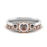 Load image into Gallery viewer, semi-mount-3-stone-hidden-halo-orange-sapphire-ring-with-wedding-band-in-FDENS3179SMRGSAORANGLE3-NL-WG

