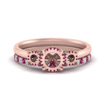 Load image into Gallery viewer, semi-mount-3-stone-hidden-halo-pink-sapphire-ring-with-wedding-band-in-FDENS3179SMRGSADRPIANGLE3-NL-RG
