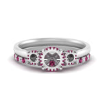 Load image into Gallery viewer, semi-mount-3-stone-hidden-halo-pink-sapphire-ring-with-wedding-band-in-FDENS3179SMRGSADRPIANGLE3-NL-WG
