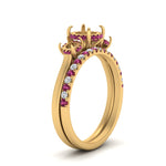Load image into Gallery viewer, semi-mount-3-stone-hidden-halo-pink-sapphire-ring-with-wedding-band-in-FDENS3179SMRGSADRPIANGLE3-NL-YG
