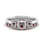 Load image into Gallery viewer, semi-mount-3-stone-hidden-halo-ruby-ring-with-wedding-band-in-FDENS3179SMRGRUDRANGLE3-NL-WG
