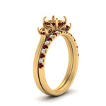 Load image into Gallery viewer, semi-mount-3-stone-hidden-halo-ruby-ring-with-wedding-band-in-FDENS3179SMRGRUDRANGLE3-NL-YG
