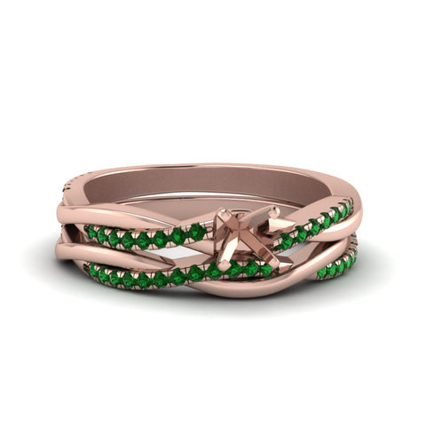 semi-mount-Infinity-twist-diamond-matching-bridal-set-with-emerald-in-14K-rose-gold-FD8253SMGEMGR-NL-RG