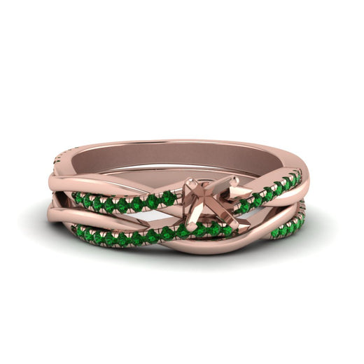 semi-mount-Infinity-twist-diamond-matching-bridal-set-with-emerald-in-14K-rose-gold-FD8253SMGEMGR-NL-RG