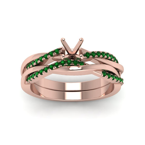 semi-mount-Infinity-twist-diamond-matching-bridal-set-with-emerald-in-14K-rose-gold-FD8253SMGEMGR-NL-RG