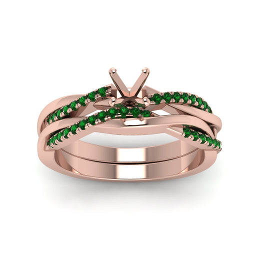 semi-mount-Infinity-twist-diamond-matching-bridal-set-with-emerald-in-14K-rose-gold-FD8253SMGEMGR-NL-RG
