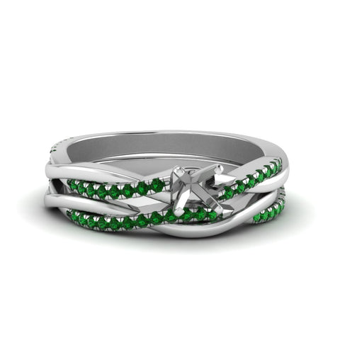 semi-mount-Infinity-twist-diamond-matching-bridal-set-with-emerald-in-950-Platinum-FD8253SMGEMGR-NL-WG