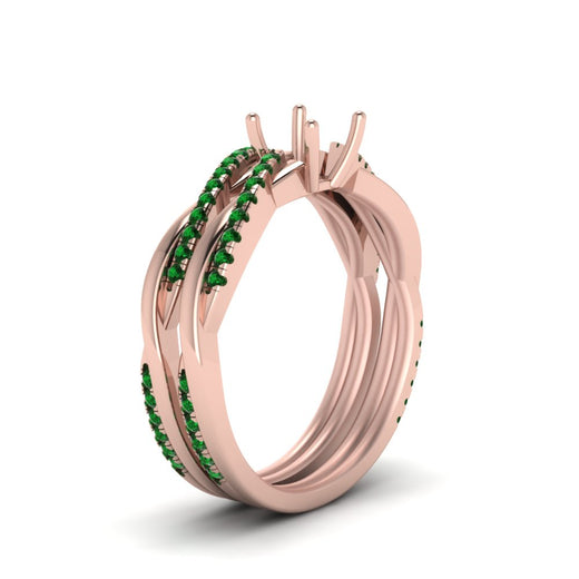 semi-mount-Infinity-twist-diamond-matching-bridal-set-with-emerald-in-14K-rose-gold-FD8253SMGEMGR-NL-RG