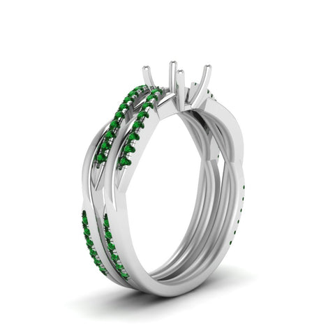semi-mount-Infinity-twist-diamond-matching-bridal-set-with-emerald-in-14K-white-gold-FD8253SMGEMGR-NL-WG