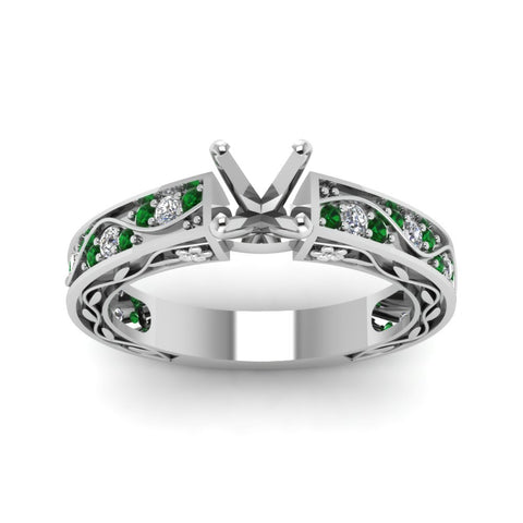 semi-mount-antique-filigree-diamond-ring-with-emerald-in-14K-white-gold-FDENS3543SMRGEMGRANGLE5-NL-WG