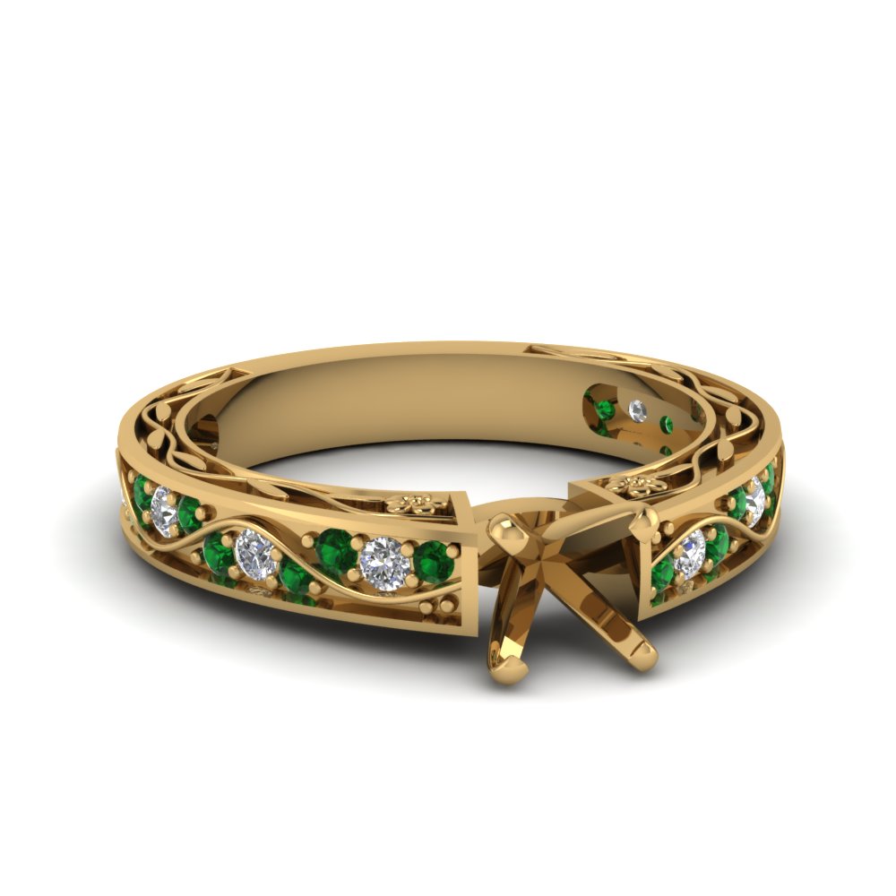 semi-mount-antique-filigree-diamond-ring-with-emerald-in-14K-yellow-gold-FDENS3543SMRGEMGR-NL-YG