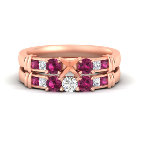 Semi Mount Channel Bar Diamond Wedding Ring Set