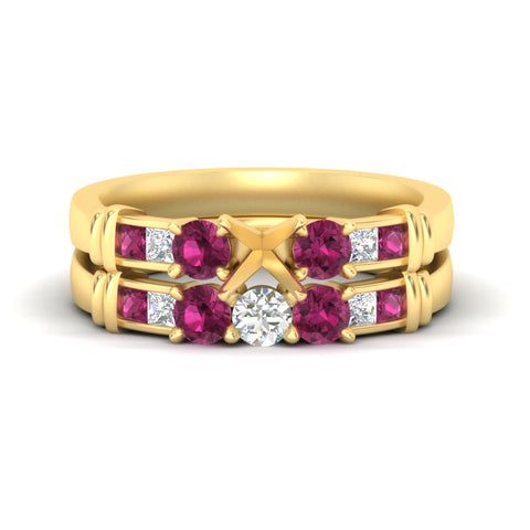 Semi Mount Channel Bar Diamond Wedding Ring Set