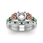Load image into Gallery viewer, semi-mount-celtic-diamond-ring-and-matching-band-with-emerald-in-14K-white-gold-FDENS2255B4SMGEMGRANGLE5-NL-WG?v=1757052345
