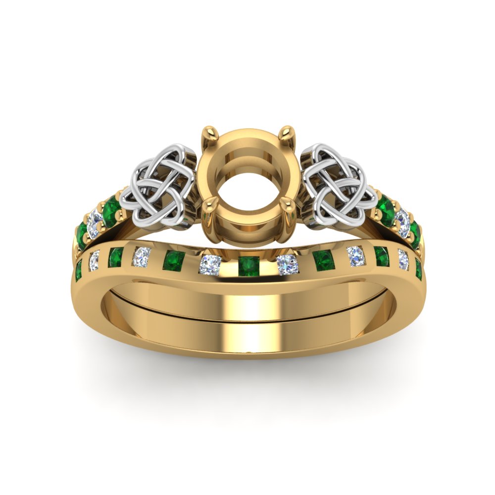 semi-mount-celtic-diamond-ring-and-matching-band-with-emerald-in-14K-yellow-gold-FDENS2255B4SMGEMGRANGLE5-NL-YG?v=1757052345