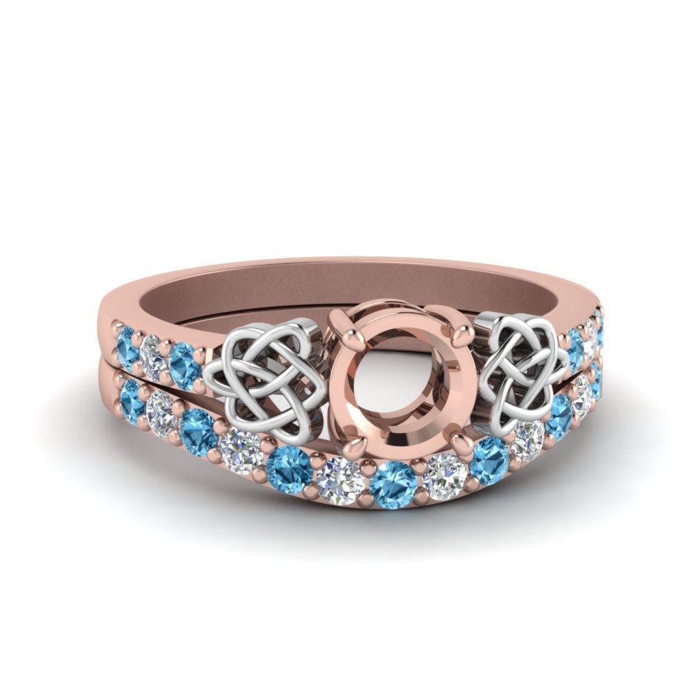 Semi Mount Two Tone Celtic Wedding Ring Set