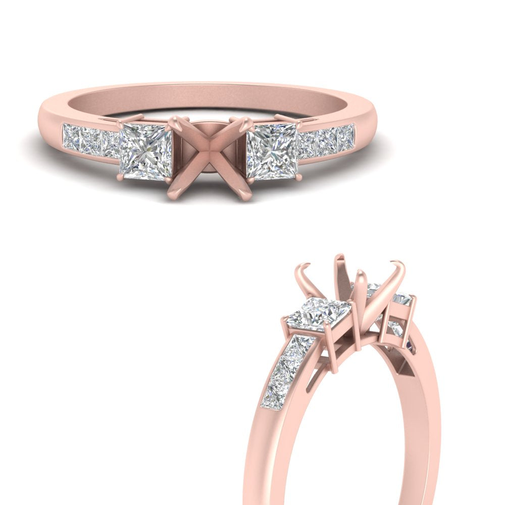 Semi Mount Channel Three Stone Classic Ring