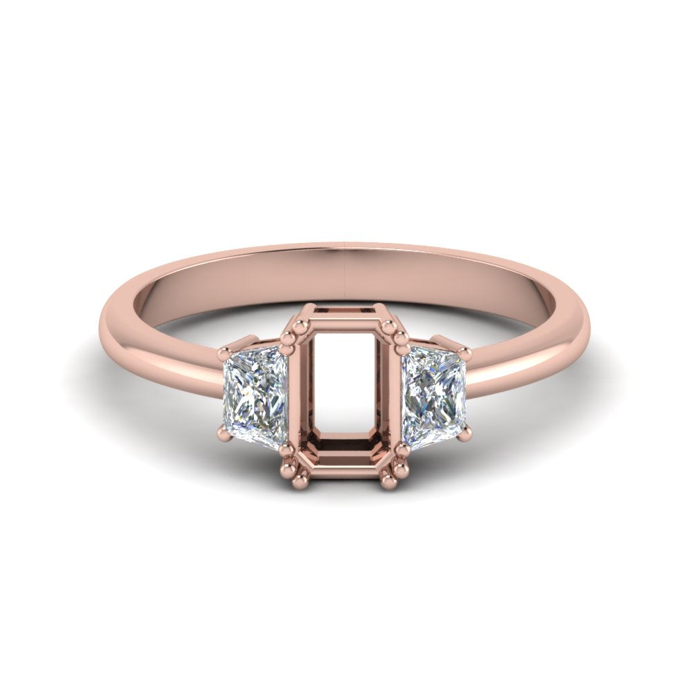 Semi Mount 3 Stone Trapezoid Engagement Ring