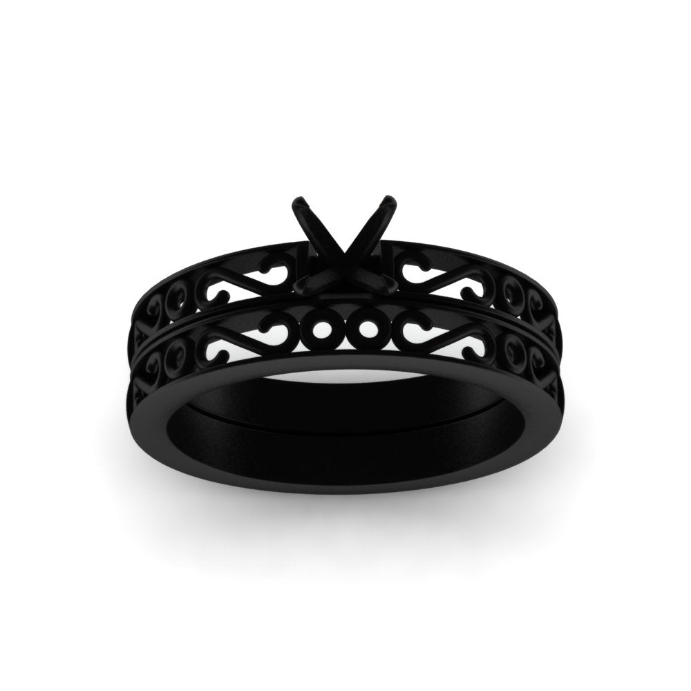 Semi Mount Filigree Single Stone Wedding Set