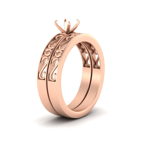 Semi Mount Filigree Single Stone Wedding Set