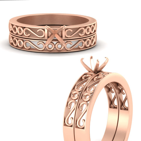 Semi Mount Filigree Single Stone Wedding Set