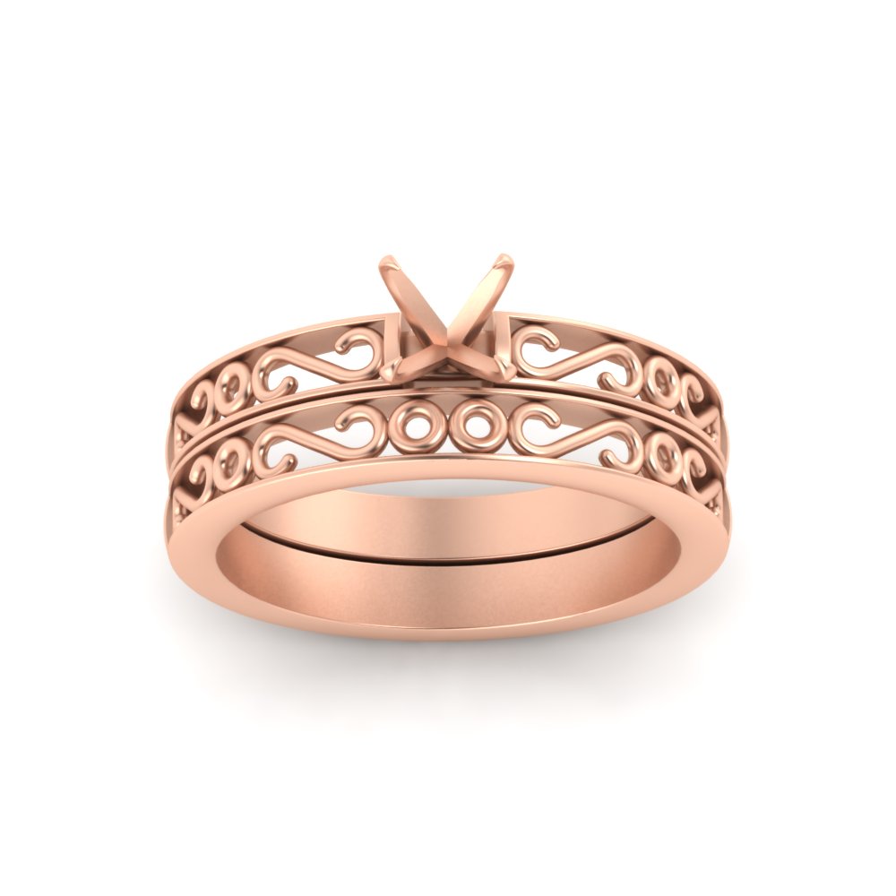 Semi Mount Filigree Single Stone Wedding Set
