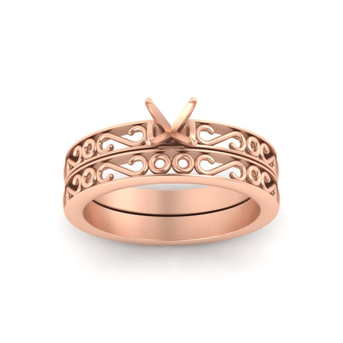 Semi Mount Filigree Single Stone Wedding Set