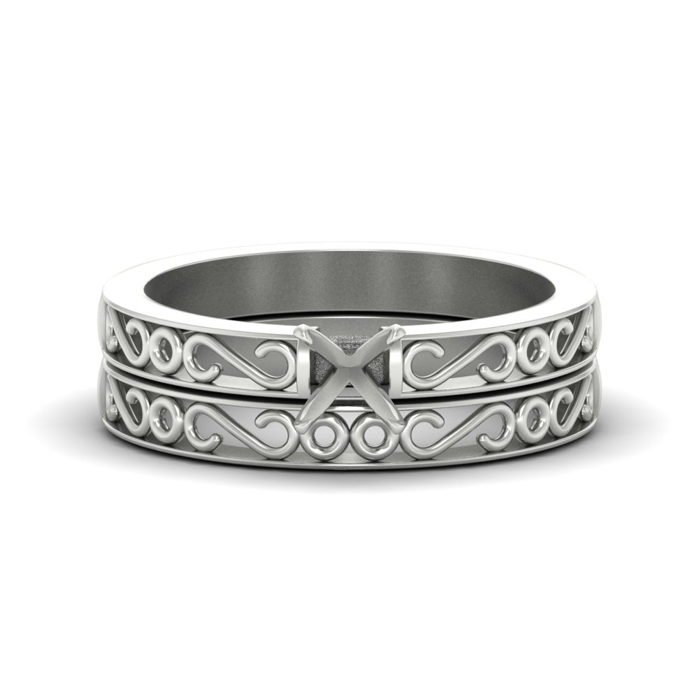 Semi Mount Filigree Single Stone Wedding Set