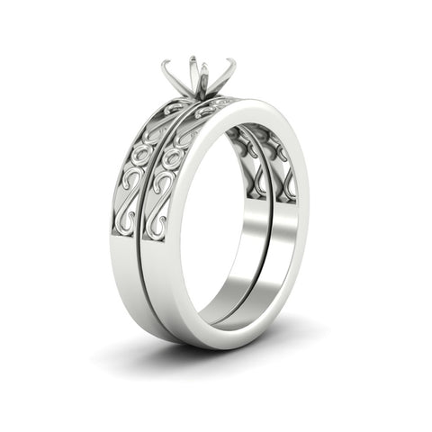 Semi Mount Filigree Single Stone Wedding Set